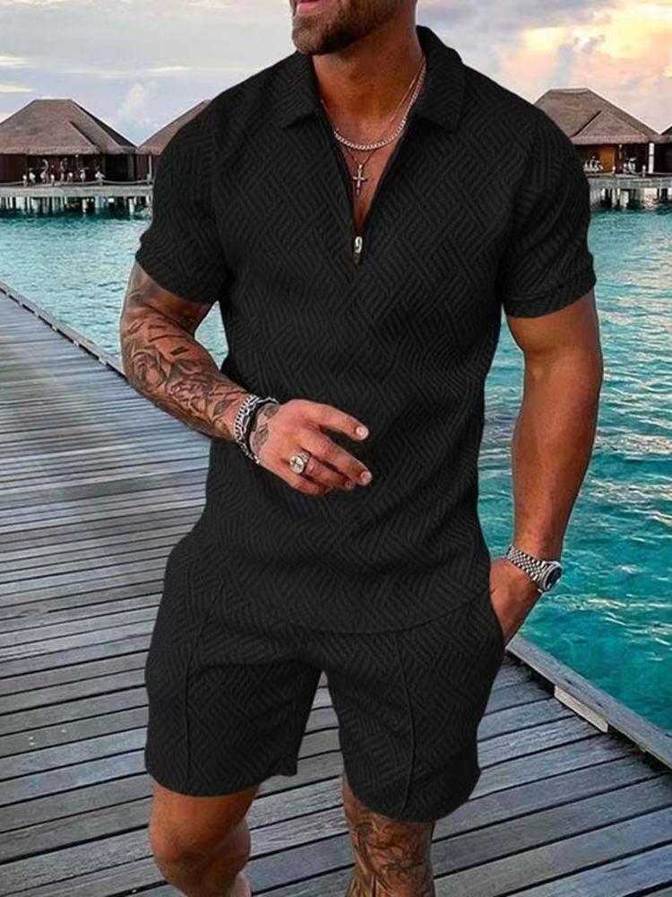 Polp Suit Men's New Printed Lapel Short-sleeved Pullover Casual Men's T-shirt Fashion Black Pink