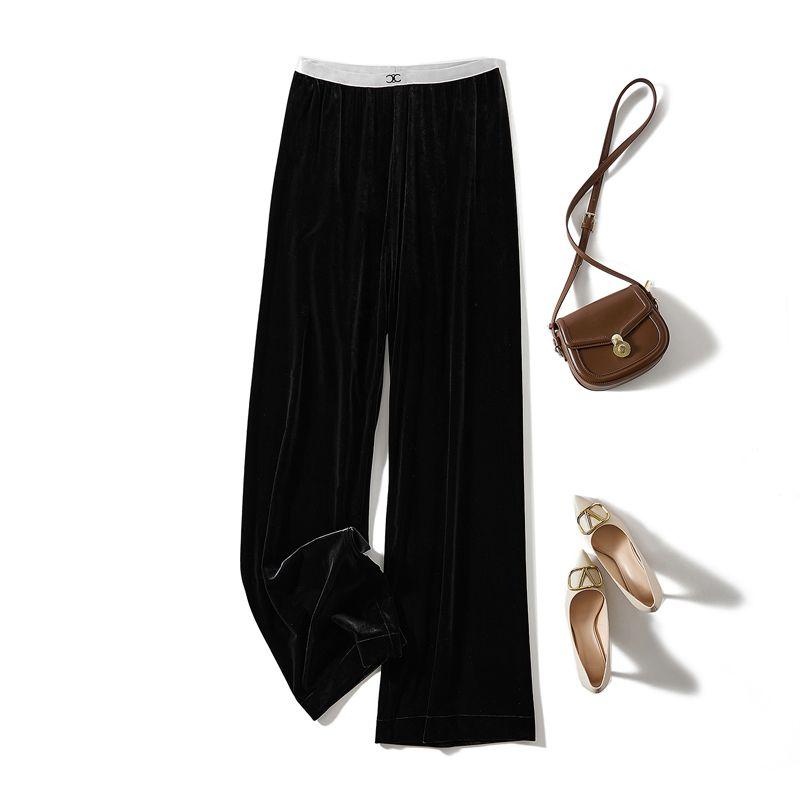 

Chic Real Velvet Contrast Color White Waist Casual Pants Black 2XL