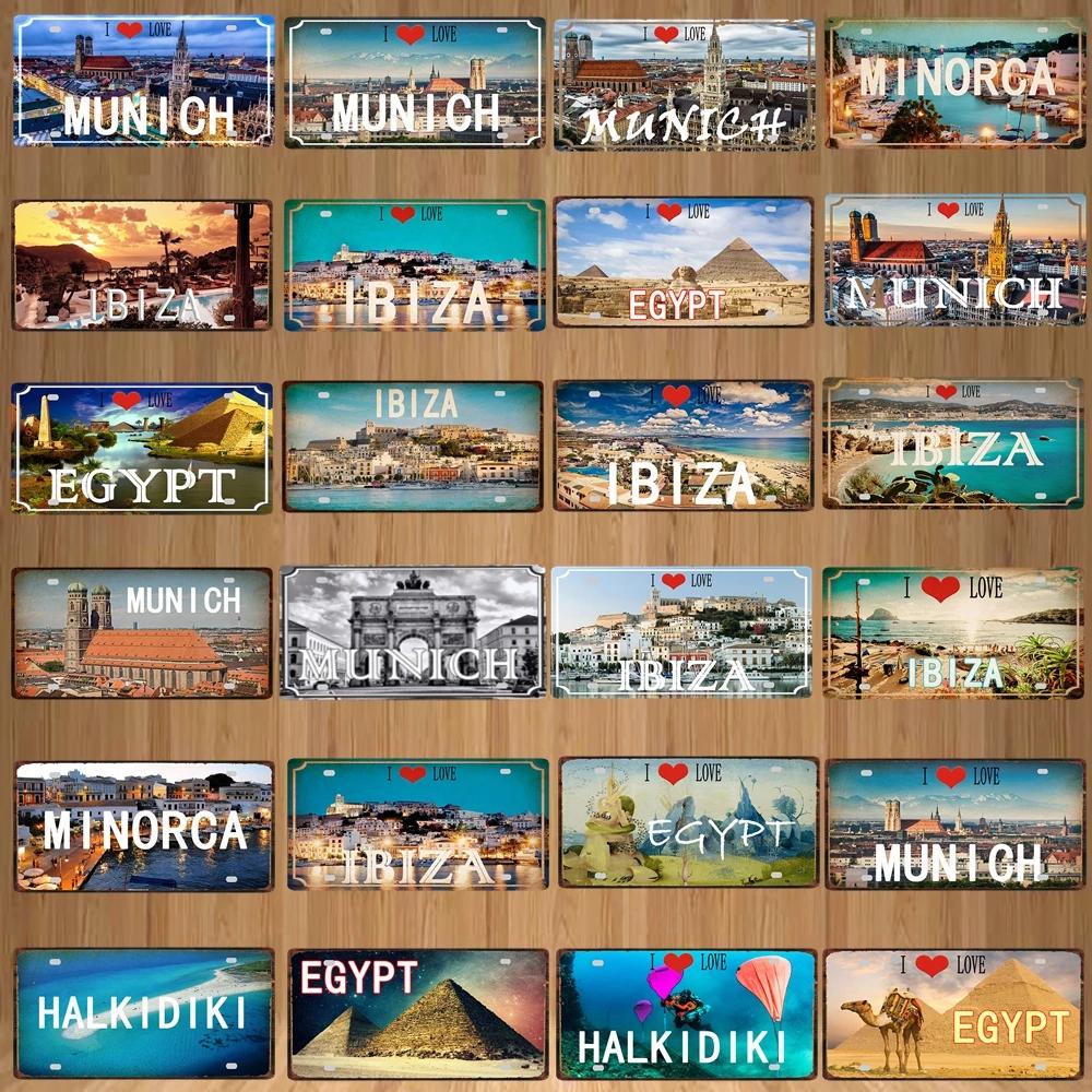 YZFQ30X15CM Egypt Ibiza Munich  Halkidiki  Minorca City Island Metal Tin Sign Travel Souvenir Wall  Home Carft Decor DC-1369B