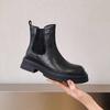 Fashion 2025 New Women Shoes Genuine Leather Mid Block Heels Chelsea Boots Autumn Winter Black Brown Snake Round Toe Slip-On Ankle Boots