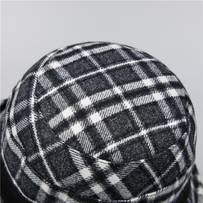 Middle-Aged Old Man Ji Mother Hat Lady Warm Thickened Foreign Gas Woolen Basin Hat Grandma Plaid Bucket Hat