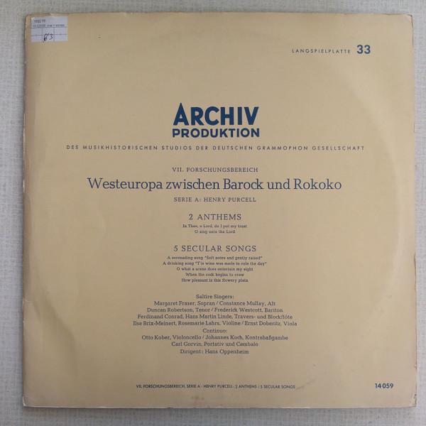 

LP Record SALTIRE SINGERS HENRY PURCELL 2 Anthems 5 Secular Songs APM14059 Archiv Produkti 1955 Germany Classical Used