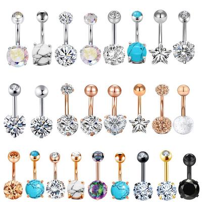 Zircon Belly Button Ring In Stainless Steel - European and American Style