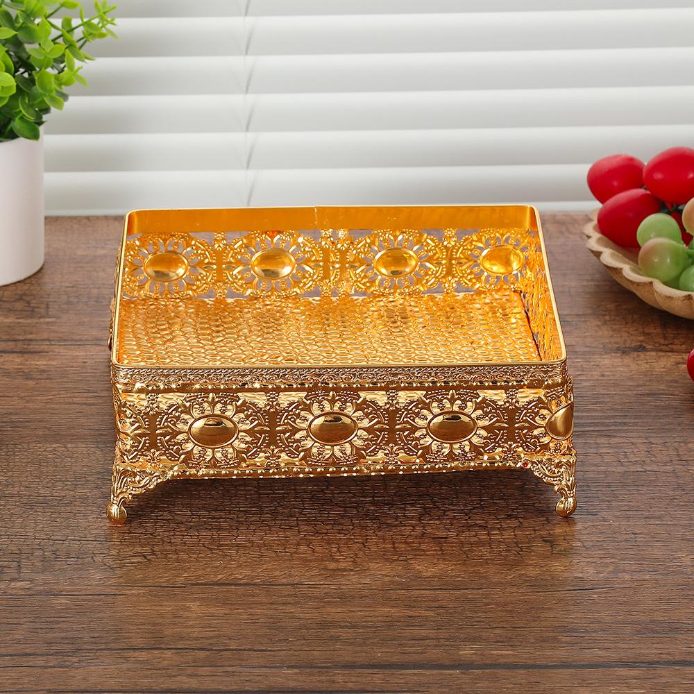 Antique Style Tabletop Gold Textured Centerpiece Square Fruit Tray for Dining Living Room Home Décor