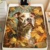 Pitbull and Leaves,pattern Flannel Blanket, High Quality Comfortable for All Seasons, Home Decor, Warmth and Comfort, Perfect for Gifts.