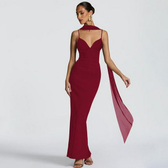 Elegant 2025 Summer Women's Backless Pleated Dress with Hot Stamping Design