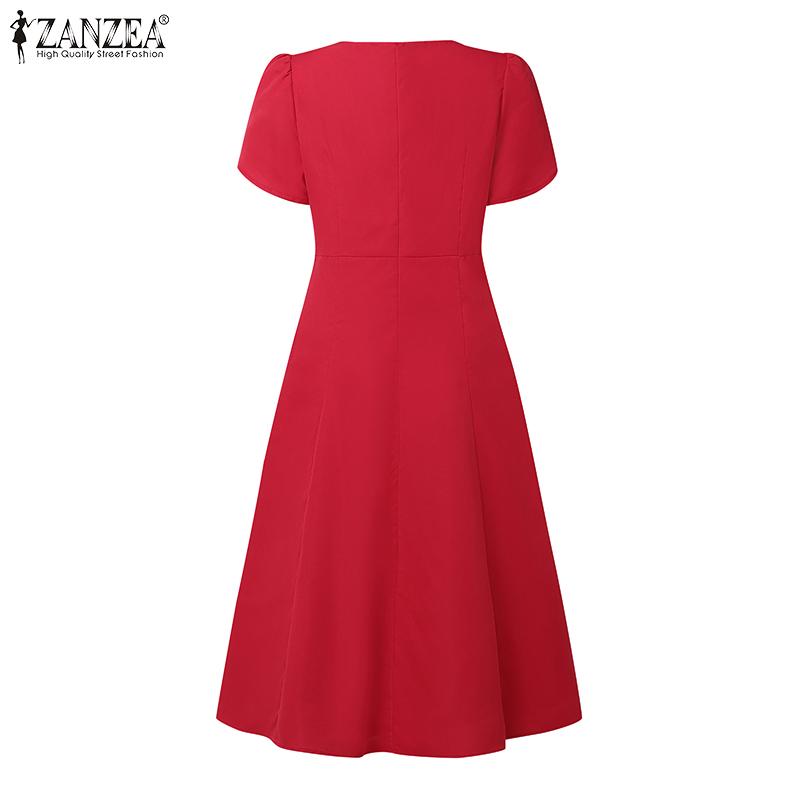 ZANZEA Women Casual V-Neck Short Sleeve Summer Dress