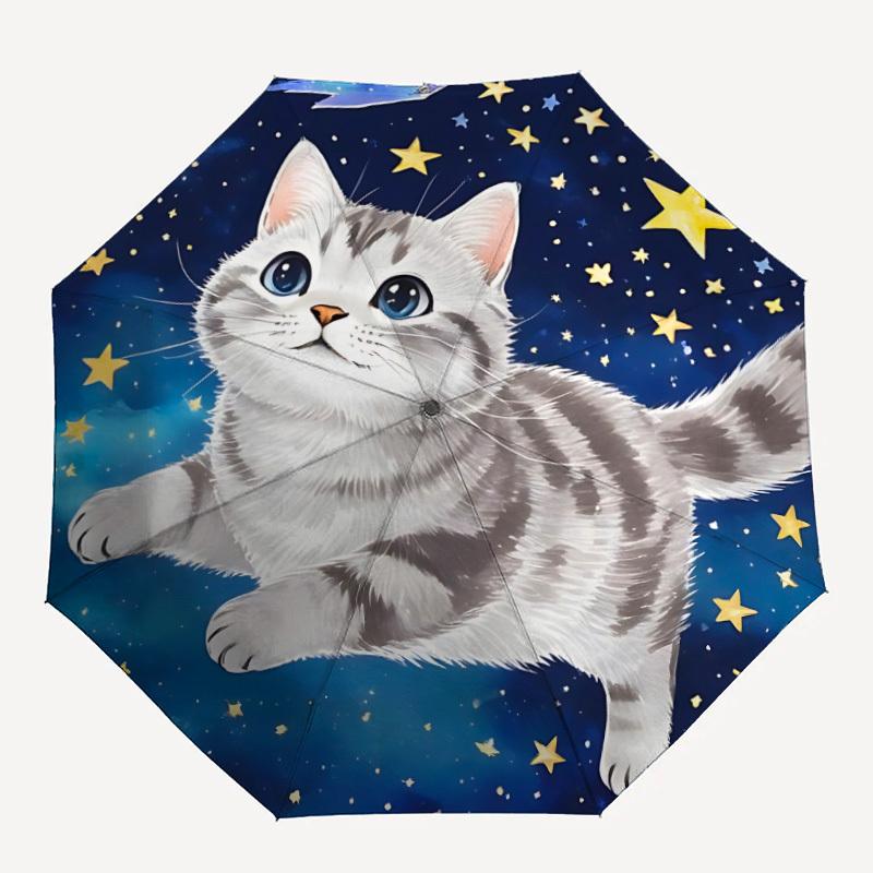 

1pc Starry Night Kitten Automatic Open/Close Umbrella Compact Folding Umbrella, All-Season Portable Umbrella for Women/Men F1124100