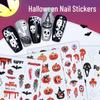 3D Halloween Self-Adhesive Nail Stickers: Skulls, Pumpkins, Witches, Bats.