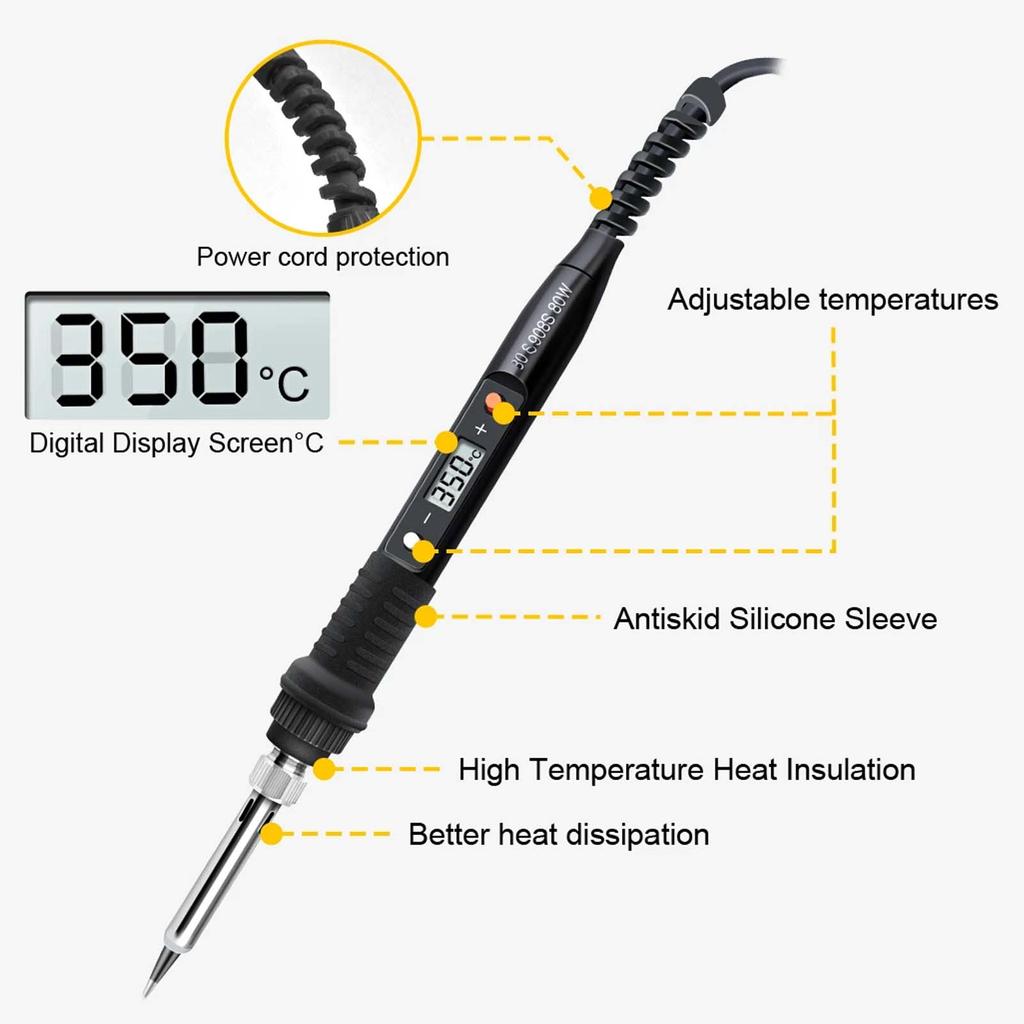 80W 908S Electric Soldering Iron, LCD Display Adjustable Temperature Anti-scalding Welding Pen for Welding Circuit Board