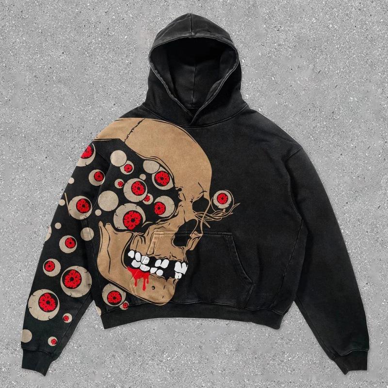 2025 new American retro skull skeleton series 3D digital printing trend hoodie sweater