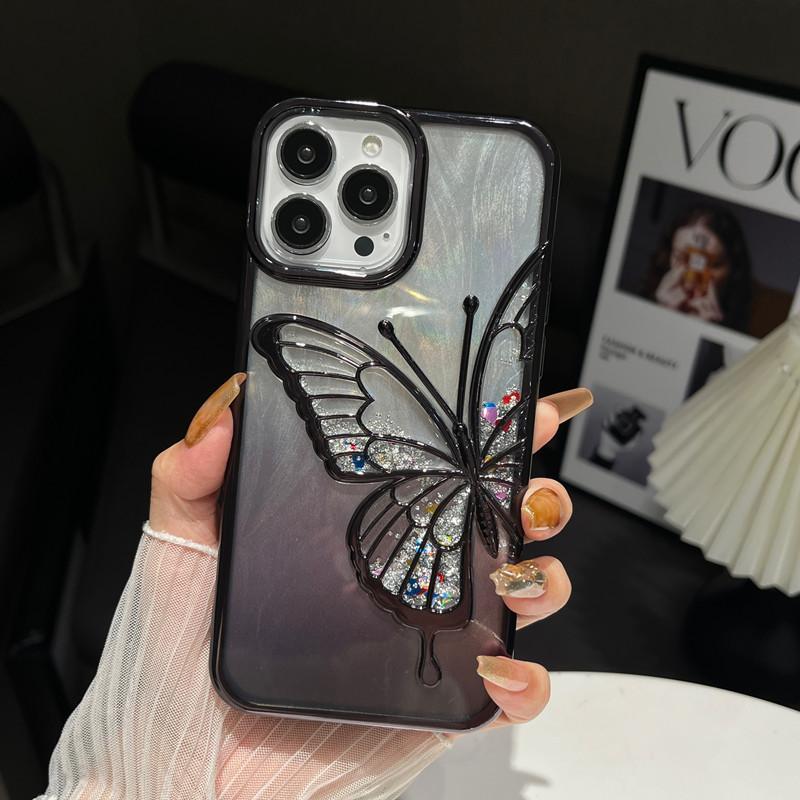 Płynny piasek Trójwymiarowy motyl Pasuje do etui na telefon komórkowy IPhone16proMax Elektroplaterowane pióro Piaskowy gradient Etui ochronne Apple 15