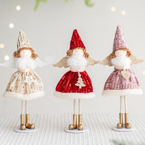 Christmas Angel Doll Ornament Handcrafted Fabric Angel Doll Plush Fairy Elf Figurine for Christmas Party New Year Birthday Wedding Decor