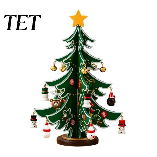 Reusable Wood Holiday Decor Wooden Christmas Tree Ornaments, 3D Rustic Tabletop Xmas Party Table Accents for Home Desk, Nordic Style Centerpiece Small
