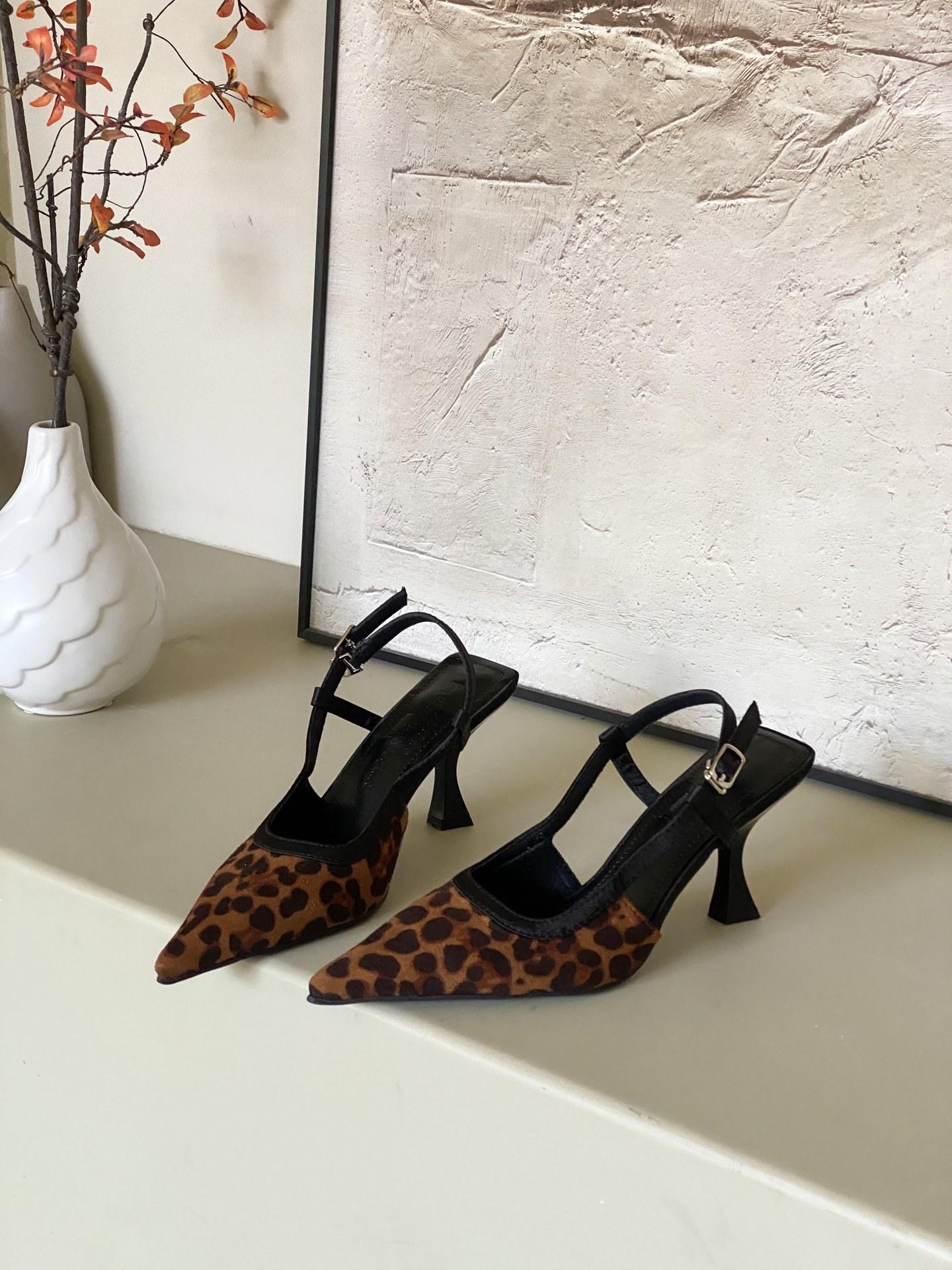 

European and American style plaid leopard print high heel bag head sandals single shoes 39 цветной печати леопарда