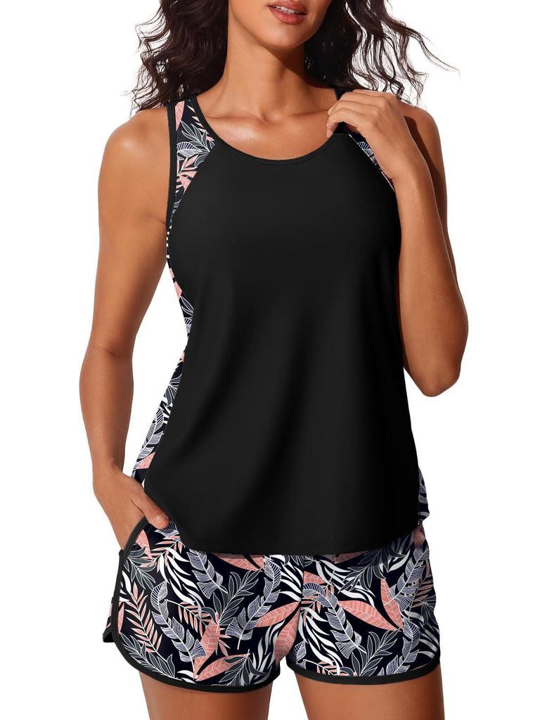 Sporty European-American Style Split Print Tankini: Fat-Concealing Boxer Brief Two-Piece Swimsuit (2026).