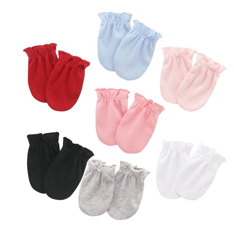 Infant Anti-scratch Gloves Face-protection Gear Elastic Cuffs Solid Color Thin Cotton Breathable Lightweight One Size Neutral