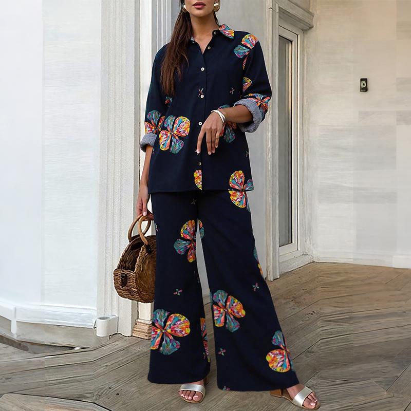 ZANZEA Women Long Sleeve Blouse and Pants Floral Print Two Piece Suit Sets