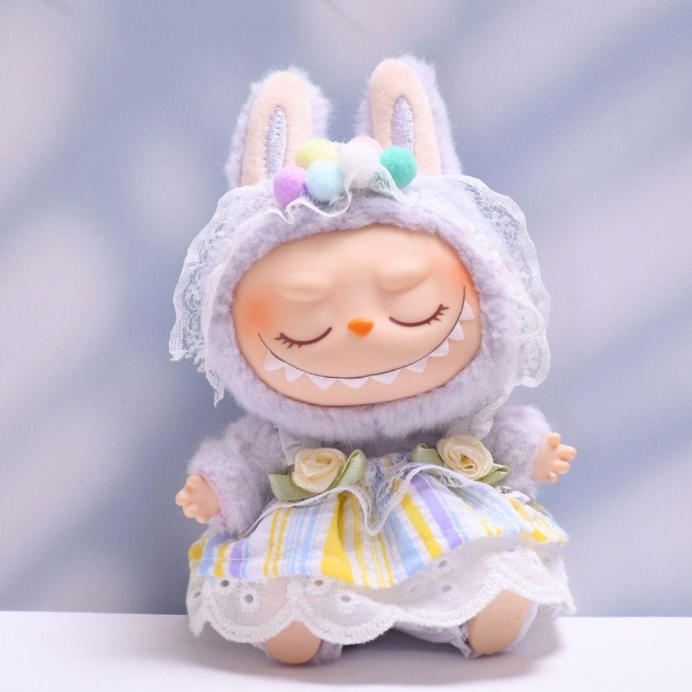 Flower Dress Sitting Labubu Cloth Rose 17cm Plush Dolls Clothes  Children Gift