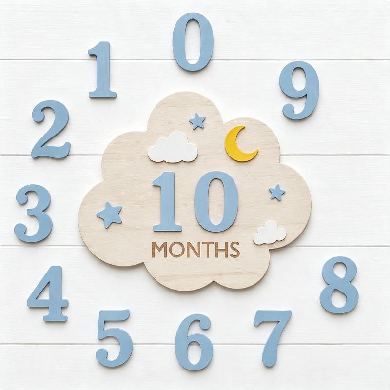 Natural Wooden Baby Monthly Milestone Marker Set Cloud Shape Number Cards for Newborn Keepsake Photography Baby Shower Gift