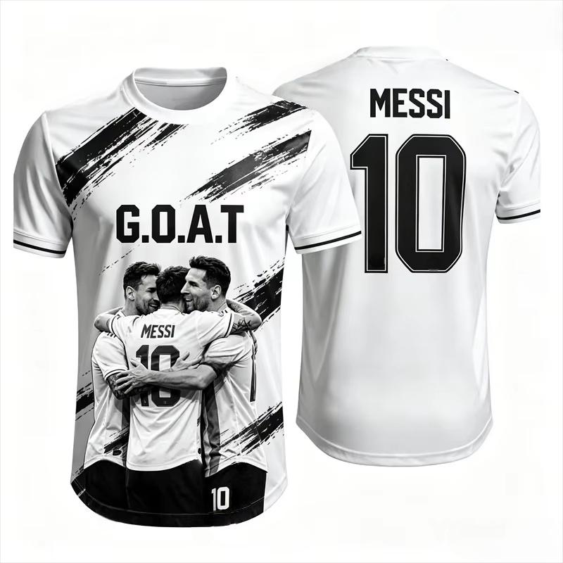 2026 Messi No.10 G.O.A.T Print Football T-shirt, 3D Graphic Sports Jersey, Unisex Adult Casual Short Sleeve Soccer Fan Tops