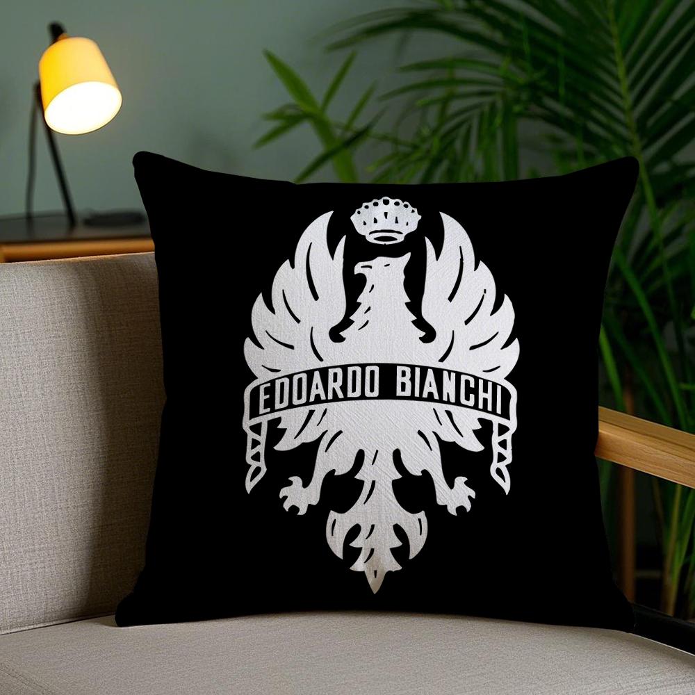 Luxury B-Bianchi Logo Cushion Cover Plush Fabric Soft Double-Sided Printed Invisible Zipper Sofa Pillow Case Home Decor