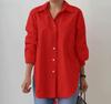 Women's Lapel Long‑Sleeve Solid Color Loose Split Casual Office Shirt Spring Autumn Blouse