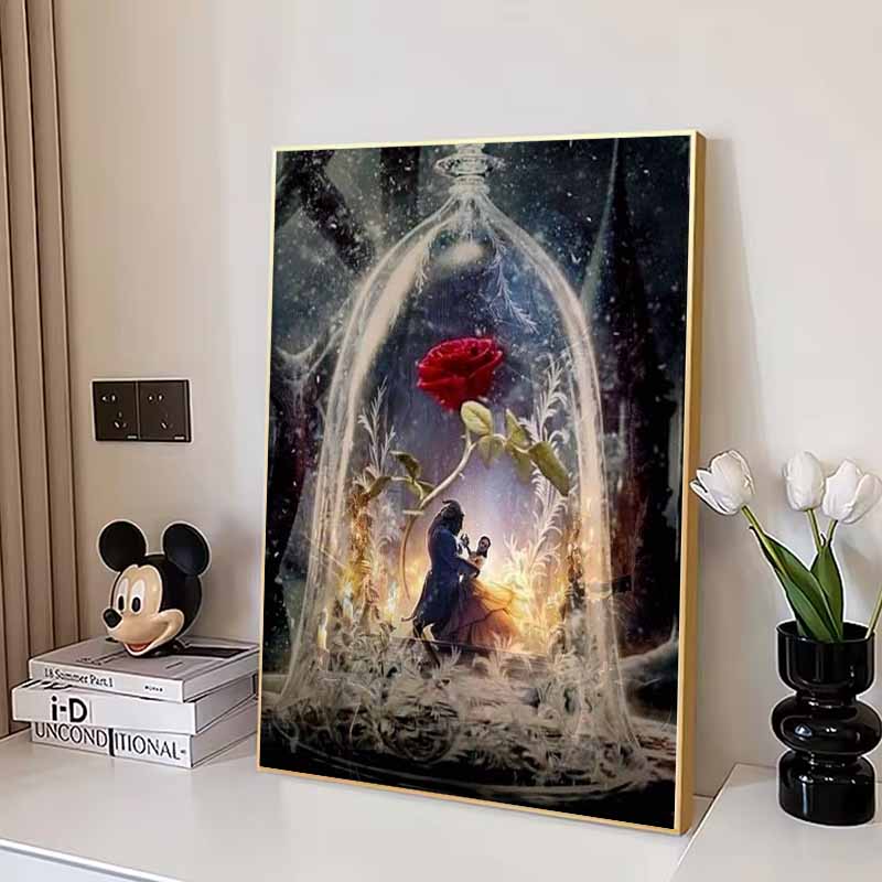 Disney 5D DIY Diamond Painting, Beauty and The Beast Magic Rose Theme Illustration Embroidery Mosaic Cross Stitch Home Decor Gift Crafts