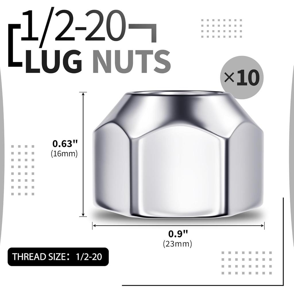 10 PCS 1/2-20 Inch Lug Nuts, 509 Trailer Lug Nuts Open End Acorn Lugs, Zinc Plated Wheel Tire Lugs Replacement For 1/2" Wheel Lug Studs Dexter EZ