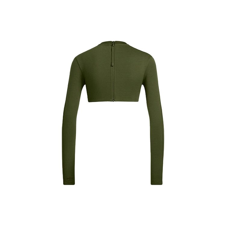 Adidas Originals X Ivy Park Solid Color Cropped Long Sleeve T-Shirt Women Tops Green HG2426