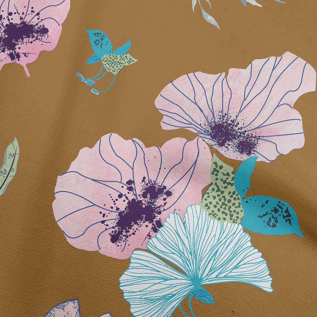 oneOone Cotton Flex Dark Mustard Fabric Leaves & Floral Dress Material Fabric Print Fabric By The Yard 40 Inch