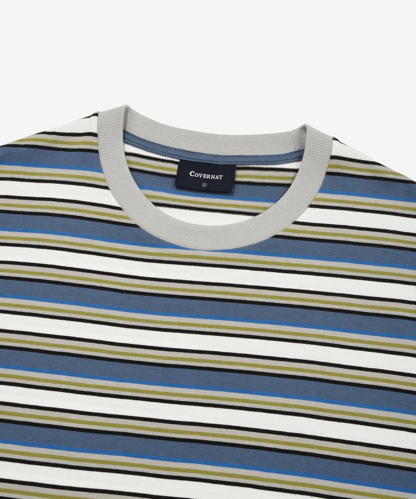 COVERNAT Multi-Stripe Crop T-Shirt Dusty Blue