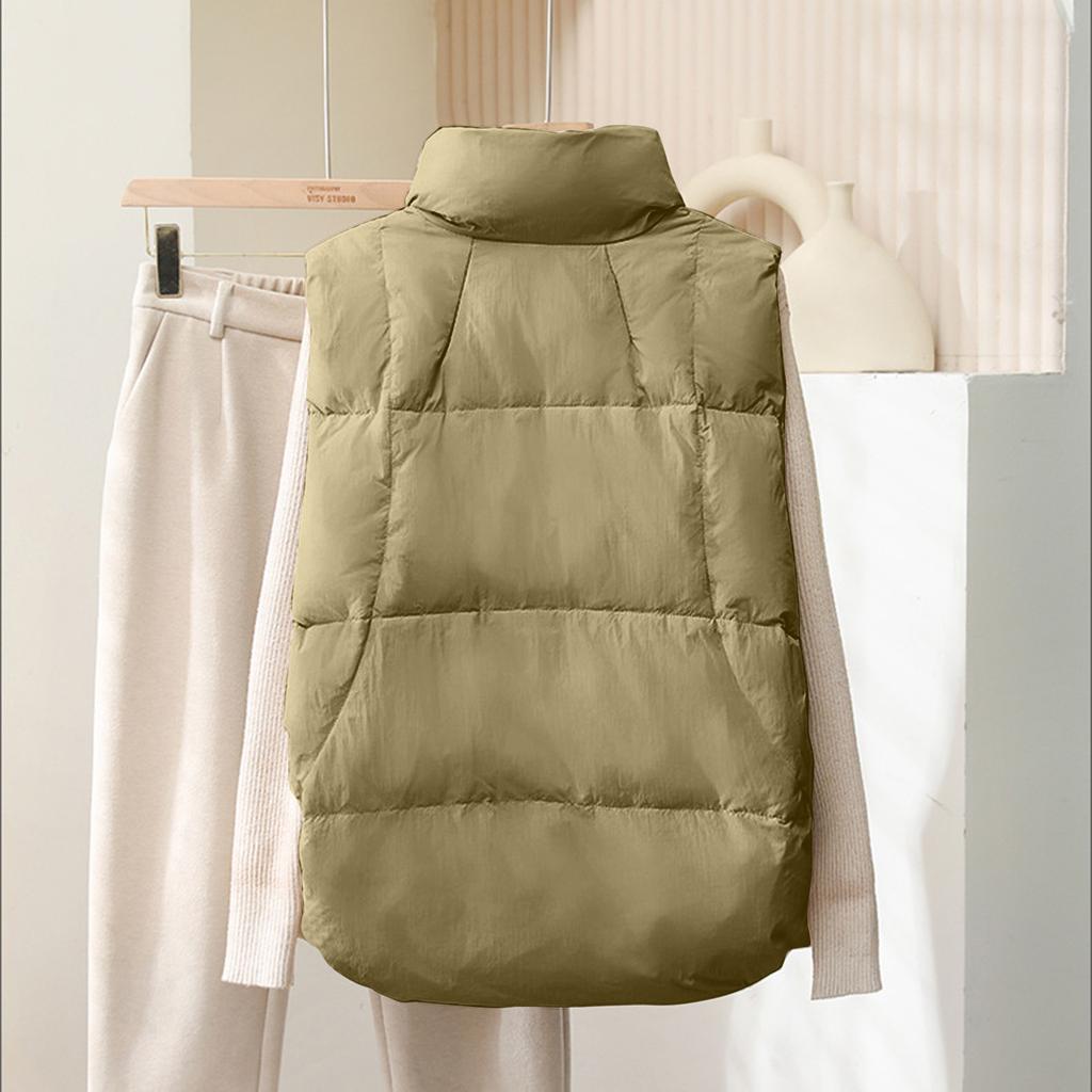 Women's Solid Color Zipper Fashion Pockets Stand-Up Collar Vest Top Coat