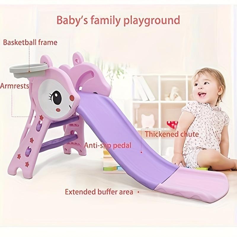 Kids Slide Safety Folding Slide Fox Freestanding Slides with Basketball Hoop for Indoor Outdoor Playground Climbing Playset