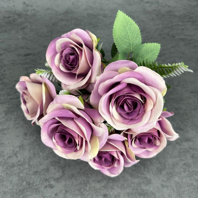 Artificial 7 Heads Rose Bouquet Flower Simulated Rose Bunch for Wedding Party Bridal Bouquet