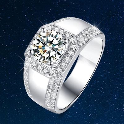 Ring, Smart, Vast and Bright Ring for Men, Pt Platinum Plated Imitation Moissanite Ring, Men's Ring, Men's Trendy 2 Carat