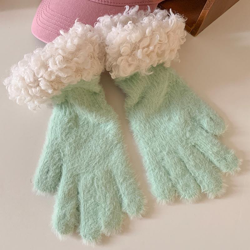 

Корейские розовые плюшевые митенки из овечьей шерсти для женщин на зиму, с бархатной подкладкой для тепла, без пальцев, для сенсорного экрана, для верховой езды, ветрозащитные и морозостойкие