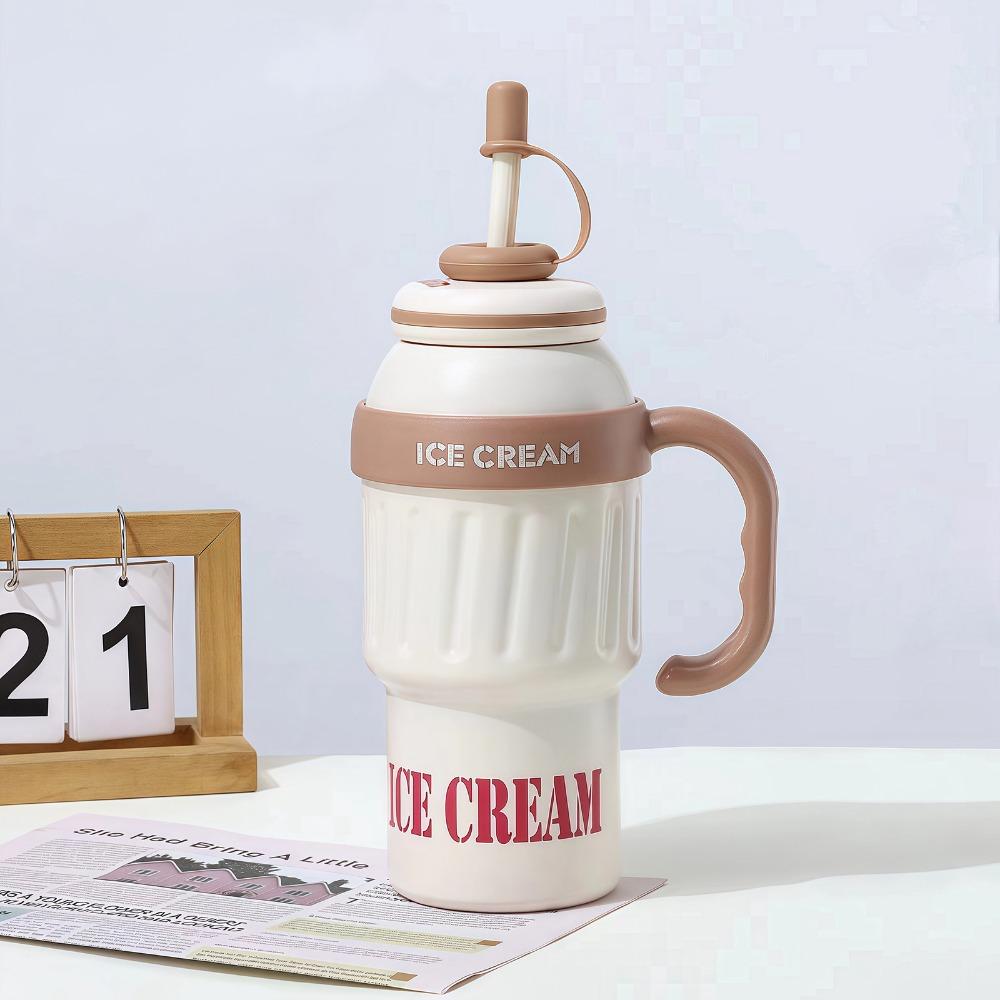 

600 мл Изолированная чашка Термокружка большой вместимости Портативная термобутылка для воды для мальчиков и девочек бежевый