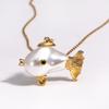 Stainless Steel Chain Ocean World Clownfish Necklace White Pearl Headfish Pendant Accessories Clavicle Chain Women's Gift