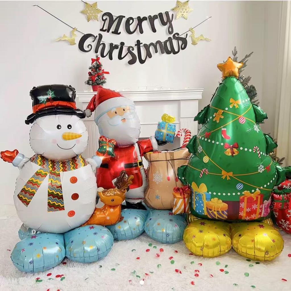 Large Christmas Tree and Santa Claus Aluminum Foil Balloons for Window Display 