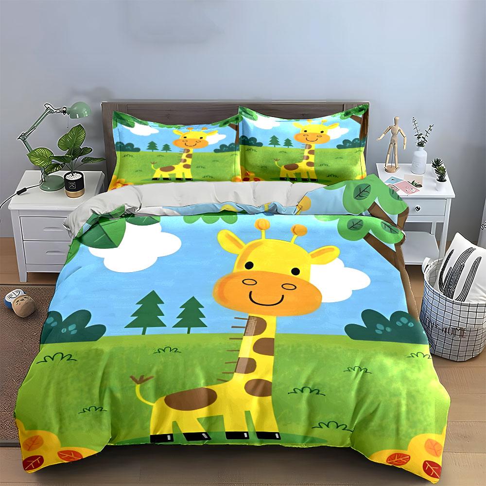 "Cartoon Giraffe Jungle Set" kid's and adults' bedroom decor, Exquisite three-piece bedding set gift