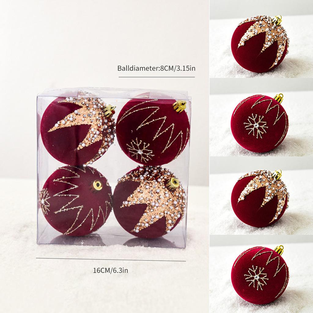 4 Red Painted Velvet Christmas Ball Ornaments Christmas Tree Baubles Christmas Decorations Home Party Decorations