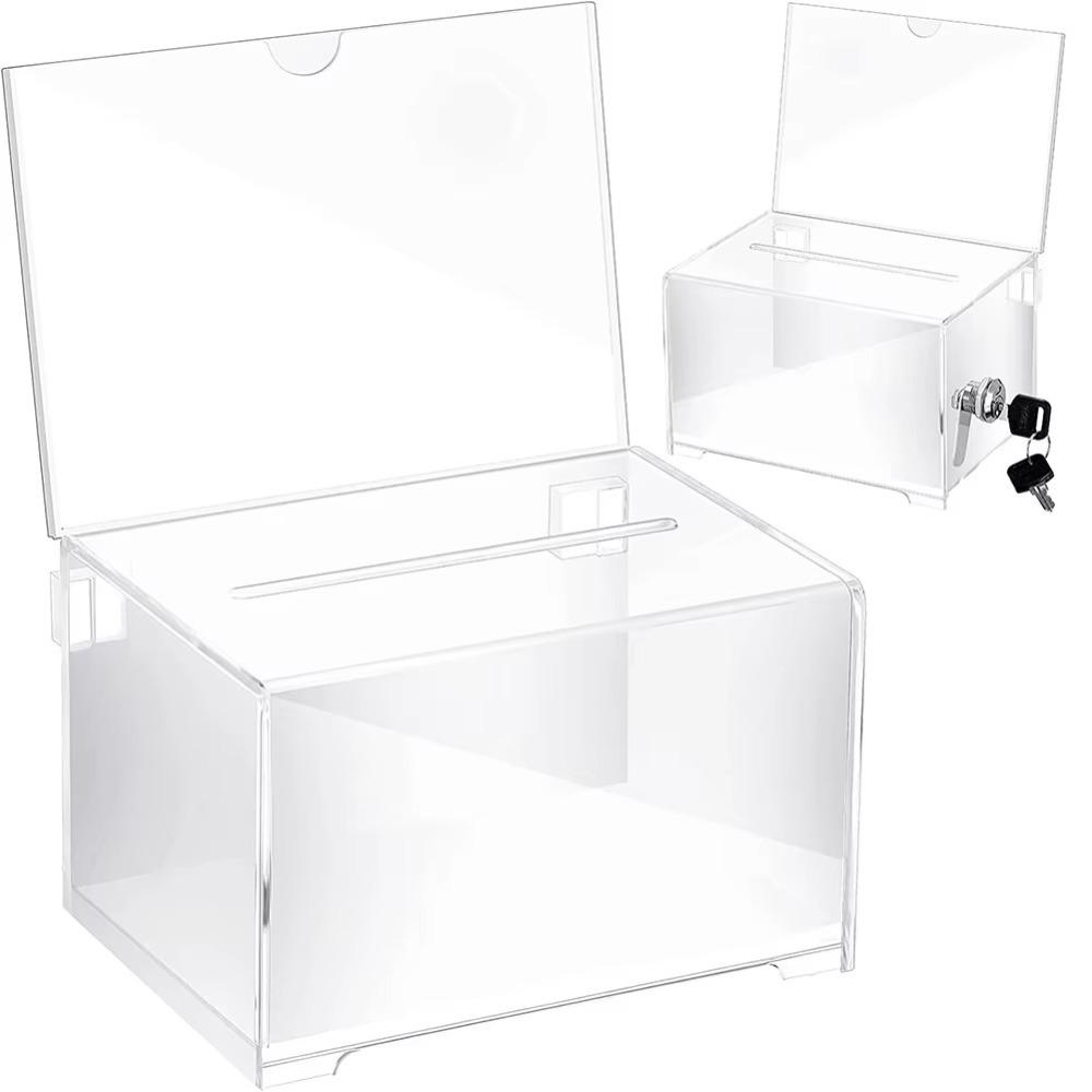 Transparent Acrylic Donation Box with Locks Coin Storage Container Feedback Suggestion Cases Raffle Ticket Box Cube Tip Box