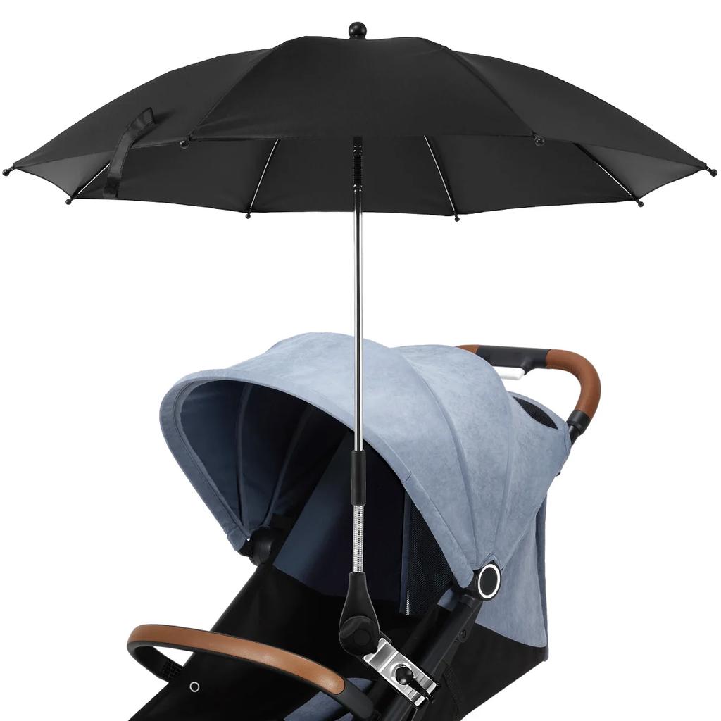 Beach Chair Umbrella UV Protection Baby Stroller Umbrella 360° Adjustable Chair Sunshade with Clamp Sun Rainproof and Windproof