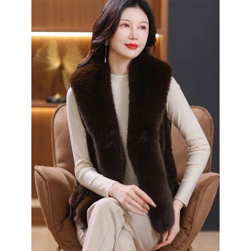 Imitation mink velvet fur jacket women's short vest vest vest autumn and winter mother's red fur vest cardigan