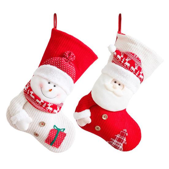 Christmas Stockings 19 Inch Large 3D Santa Claus/Snowman Knit Stockings Fireplace Hanging Gift Bag