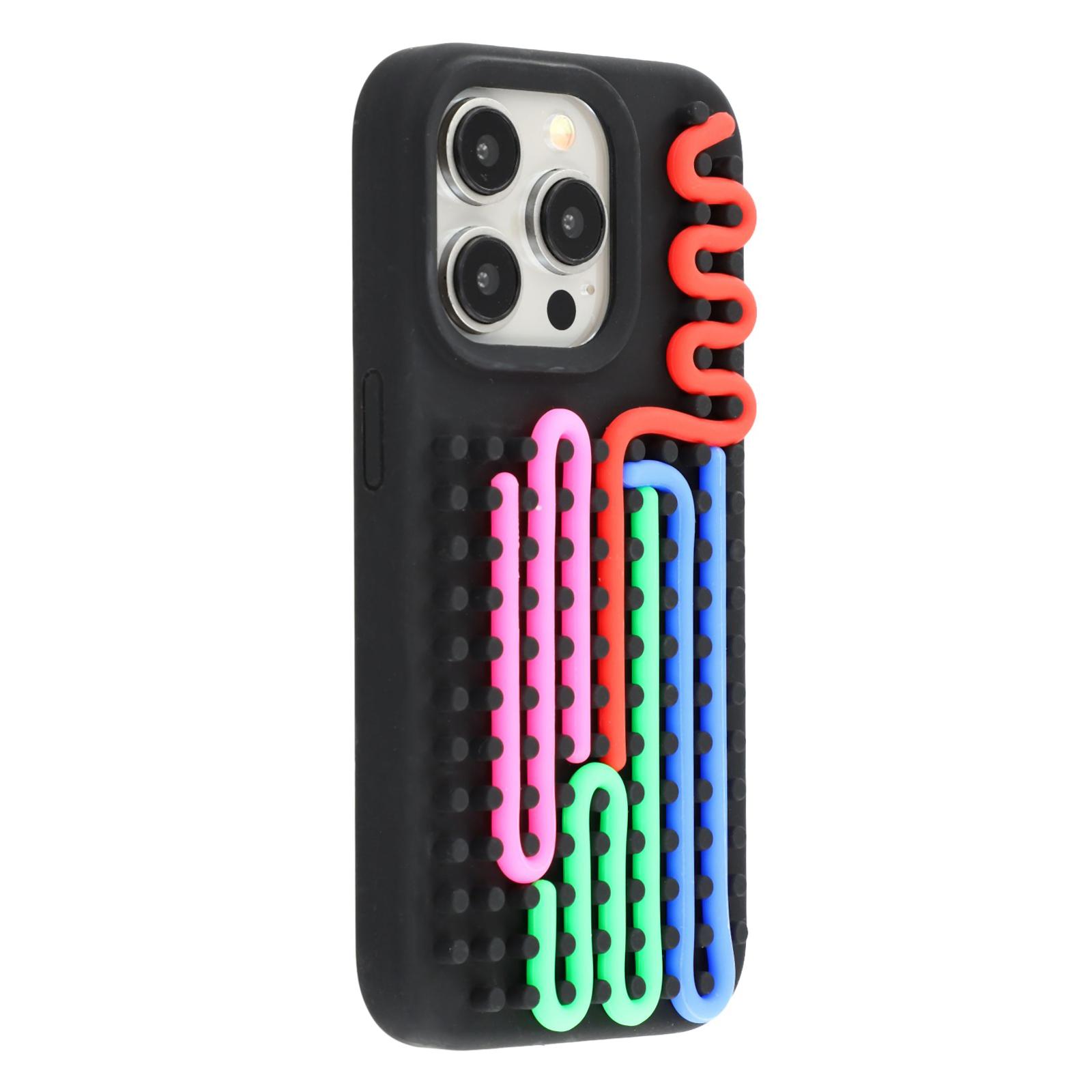 

For iPhone 15 Pro Case 3D Stress Relief DIY Colorful Bar Silicone+PC Phone Cover Dots Design Black