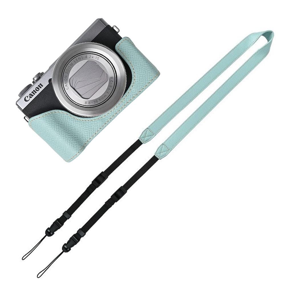 G7X2 G7X3 PU Étui Demi pour Appareil Photo Pour Canon PowerShot G7X Mark II III Couvercle avec Ouverture pour Batterie Avec Dragonne