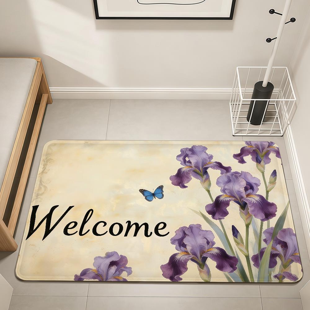 

Welcome retro floral tulip fashion Home Bedside Rug Kitchen Bath Floor Mat Hallway Balcony Carpet Entrance Doormat hogar Decor 40cm x 60cm