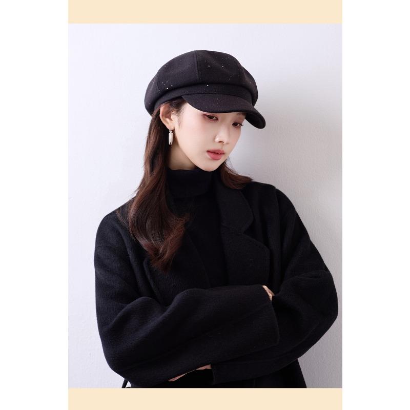 Autumn Winter Warm Versatile Newsboy Hat Wide Brim Octagonal Hat